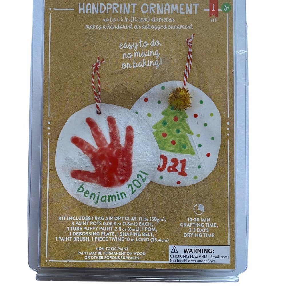 NEW Handprint or Debossed‎ Clay Christmas Holiday Ornament Easy Kit Up to 6.5”